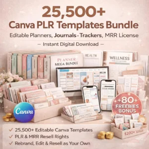 25.500+ Canva PLR Templates Bundle | Editable Planner Journal Tracker Templates | Digital Products Pack PLR MRR Rights Included
