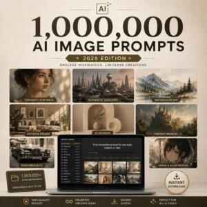 Everything you need to create, sell & scale online. Get instant access to over 1,000,000 AI Image Prompts, 150,000+ ChatGPT Prompts, and 100,000+ Digital Product Ideas — all in one powerful bundle
