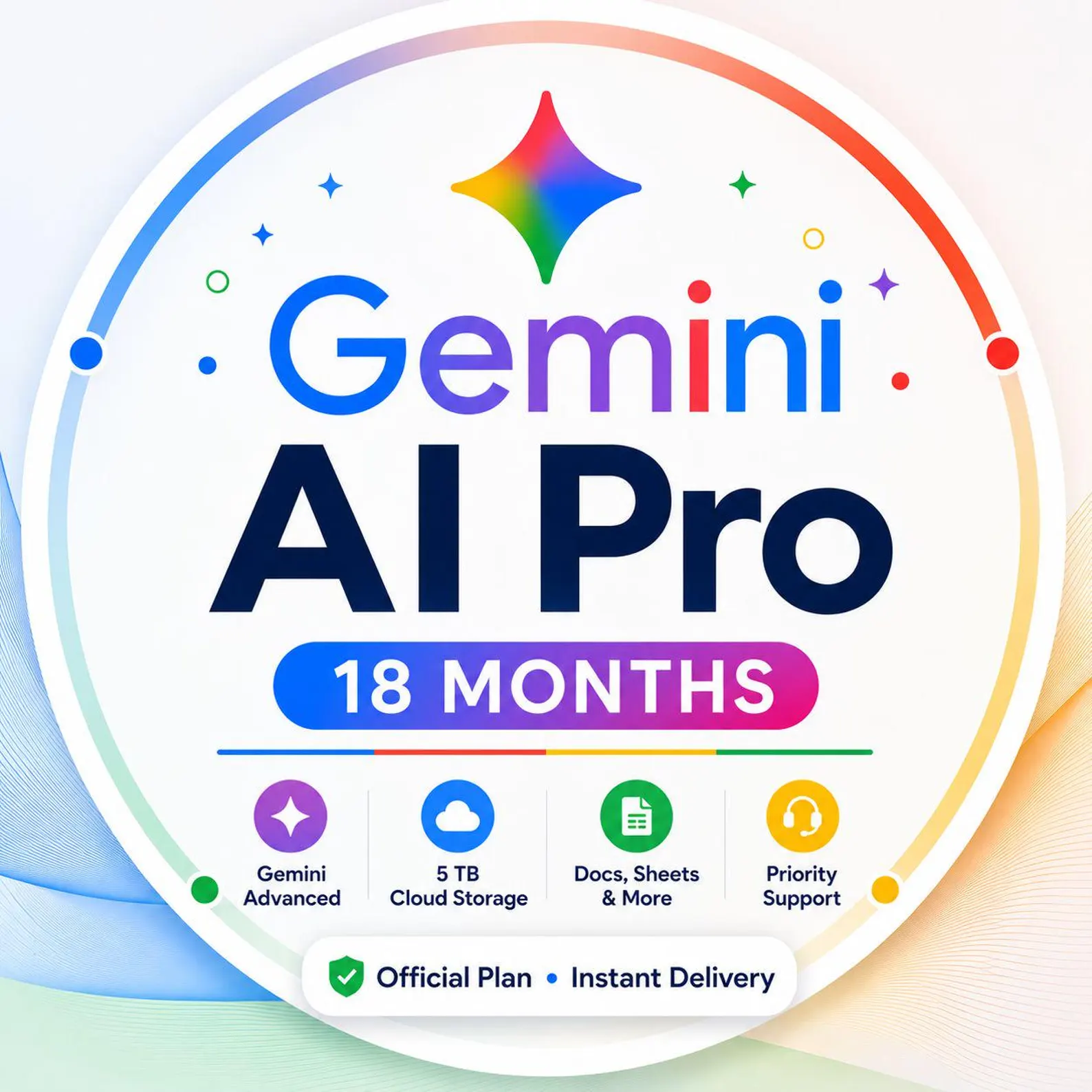 Google Gemini AI Pro 18 Month | Direct Access, 5 TB, Gemini Advanced, Google Flow-Docs, Sheets and More (Digital Delivery)